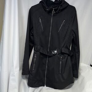 Laundry By Shelli Segal Black Trench Coat with Belt diamond accents full zip up